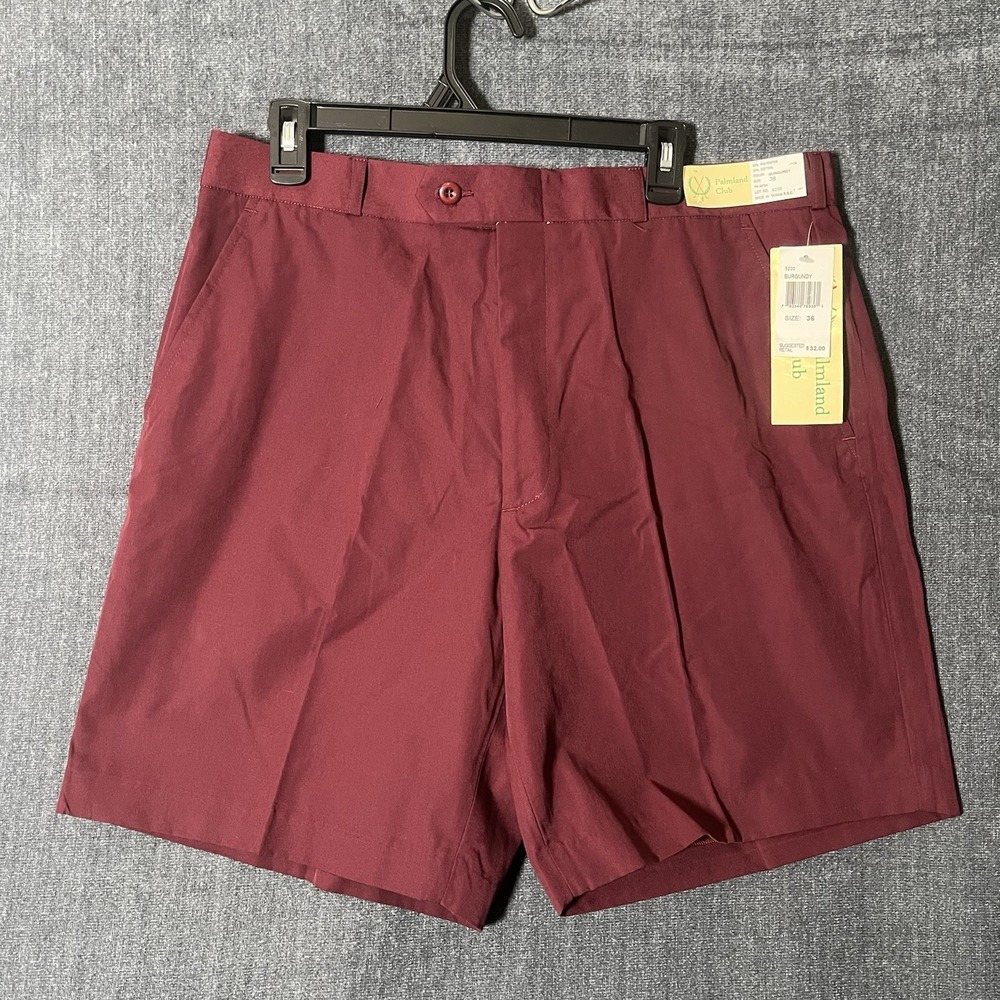 Palmland Club Men's Golf Shorts Size 36 Burgundy Red Poly Cotton NWT READ